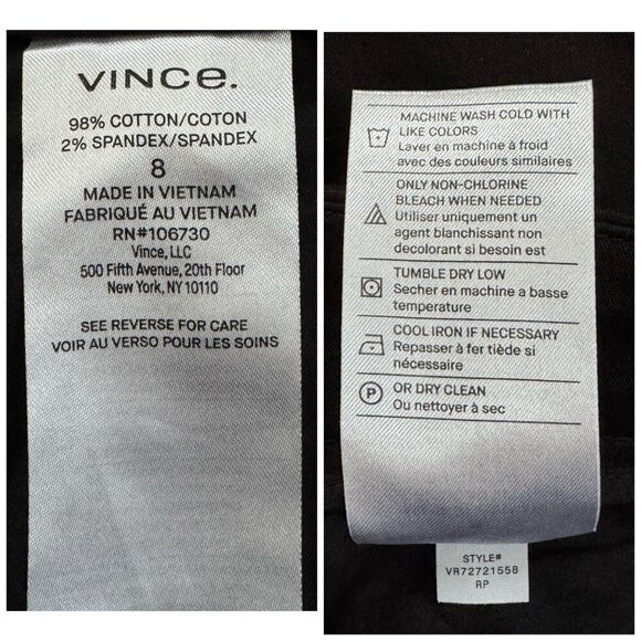 VINCE Coin Pocket Chino Pants in Black Pockets Wardrobe Essential Womens SZ 8 - Picture 7 of 8